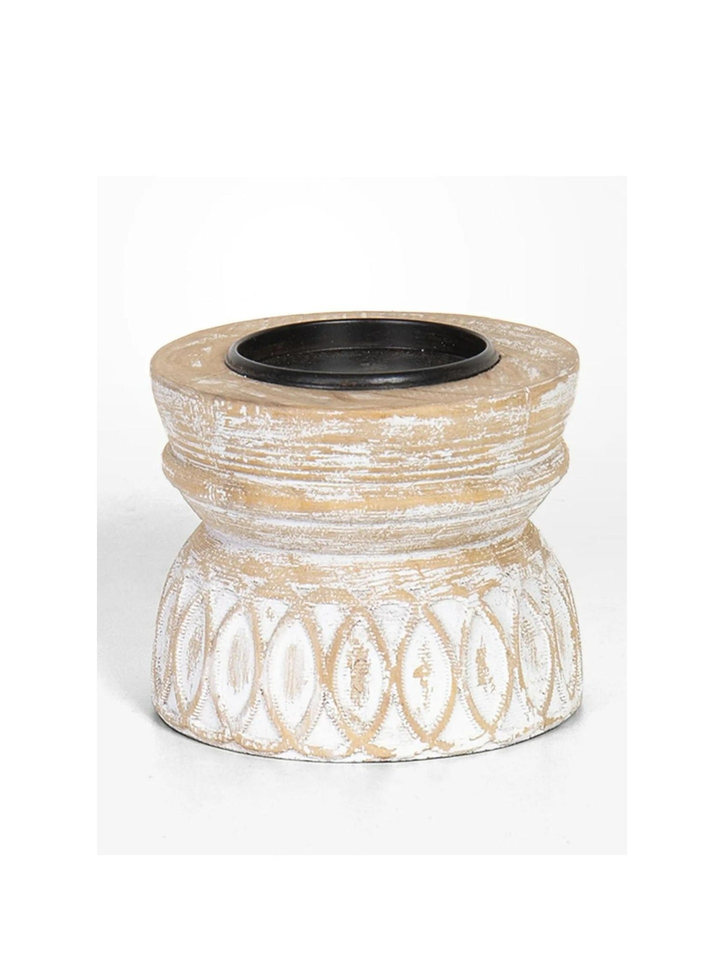 Carved Wood Candle Stand Medium 12x12x12cm