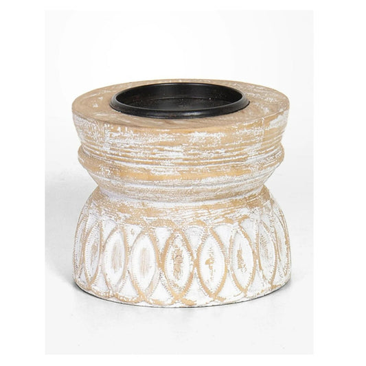 Carved Wood Candle Stand Medium 12x12x12cm
