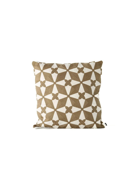 Indoor Cushion - Embroidered Cotton - Shagufat - Beige - 50x50cm