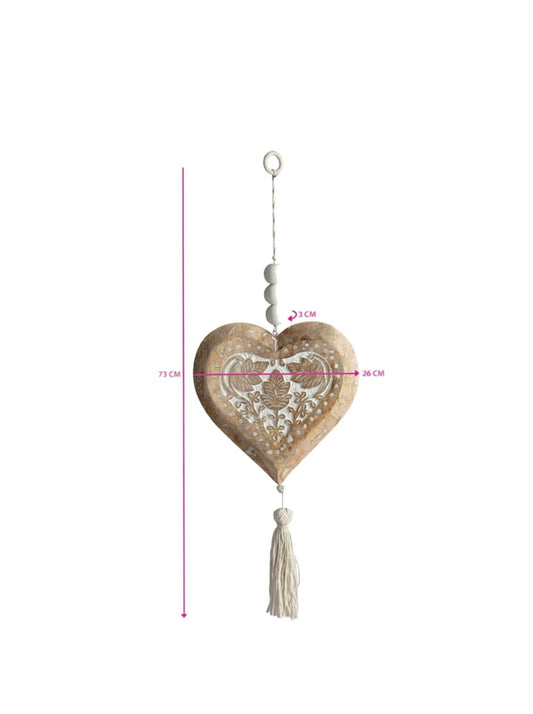 Handcrafted Mango Wood Heart w/Beads & Tassel