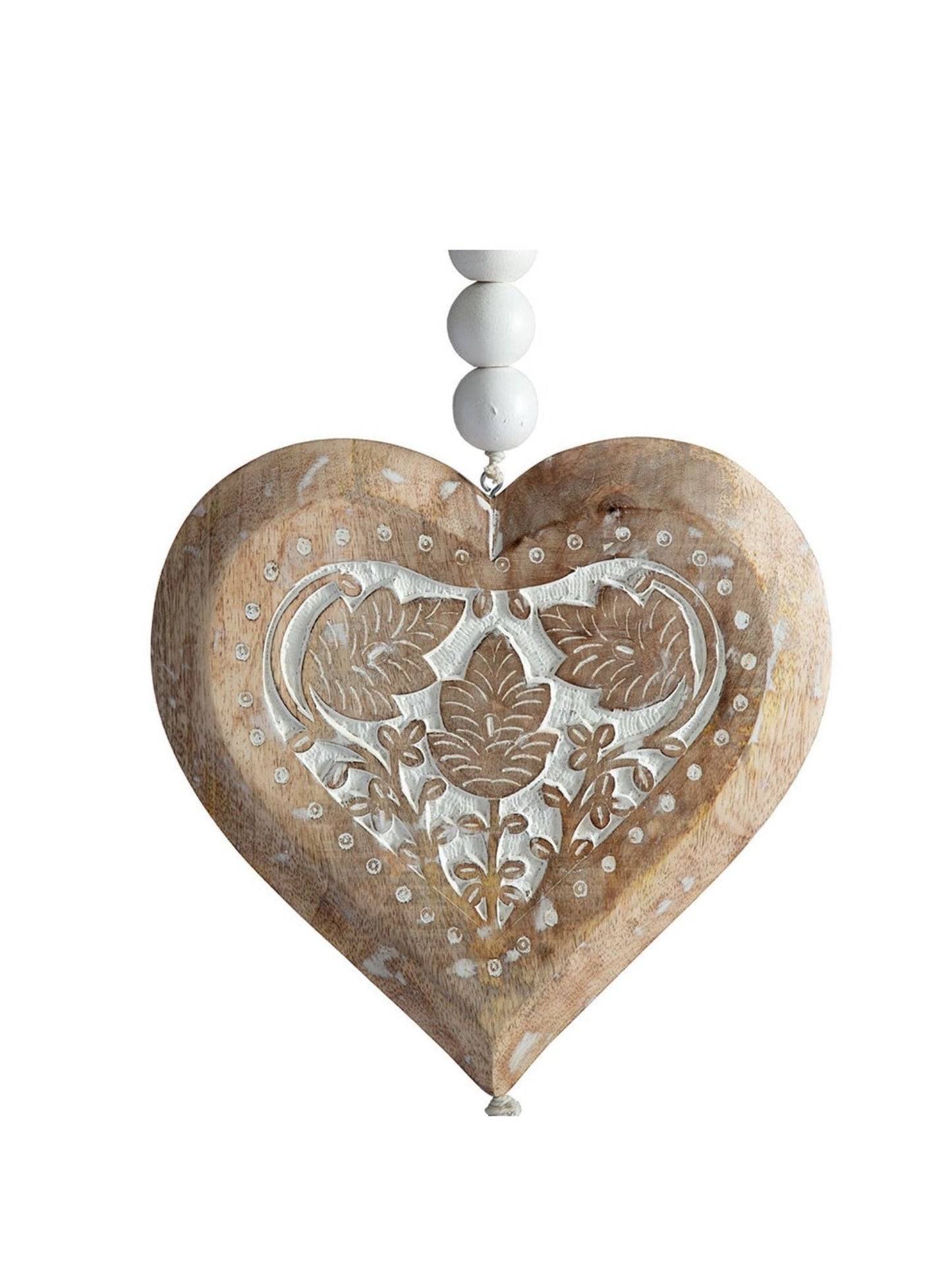 Handcrafted Mango Wood Heart w/Beads & Tassel