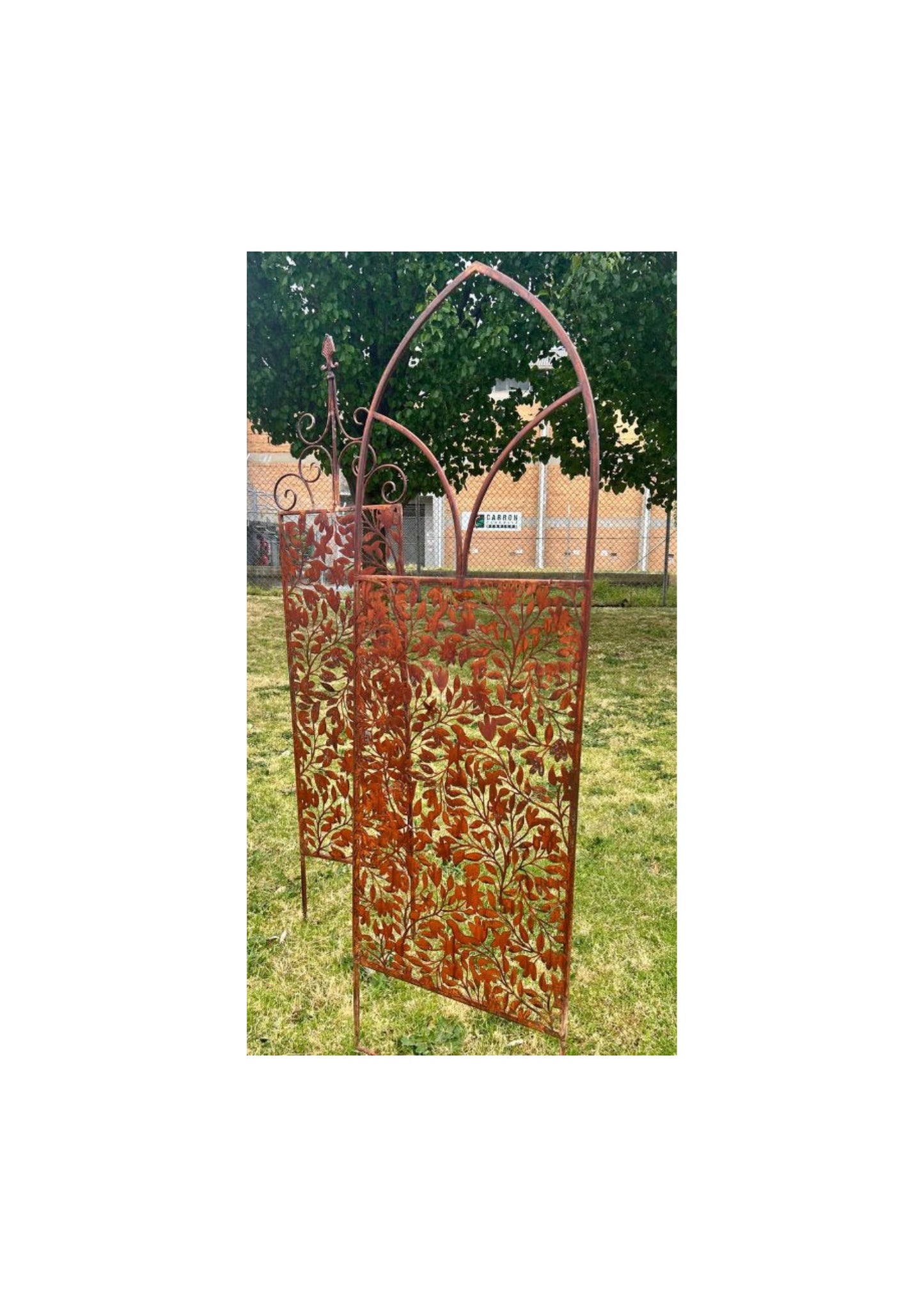 Rust Screen/Wall Art w/Fleur-de-lis+ Removable Stakes 43x1x168cm