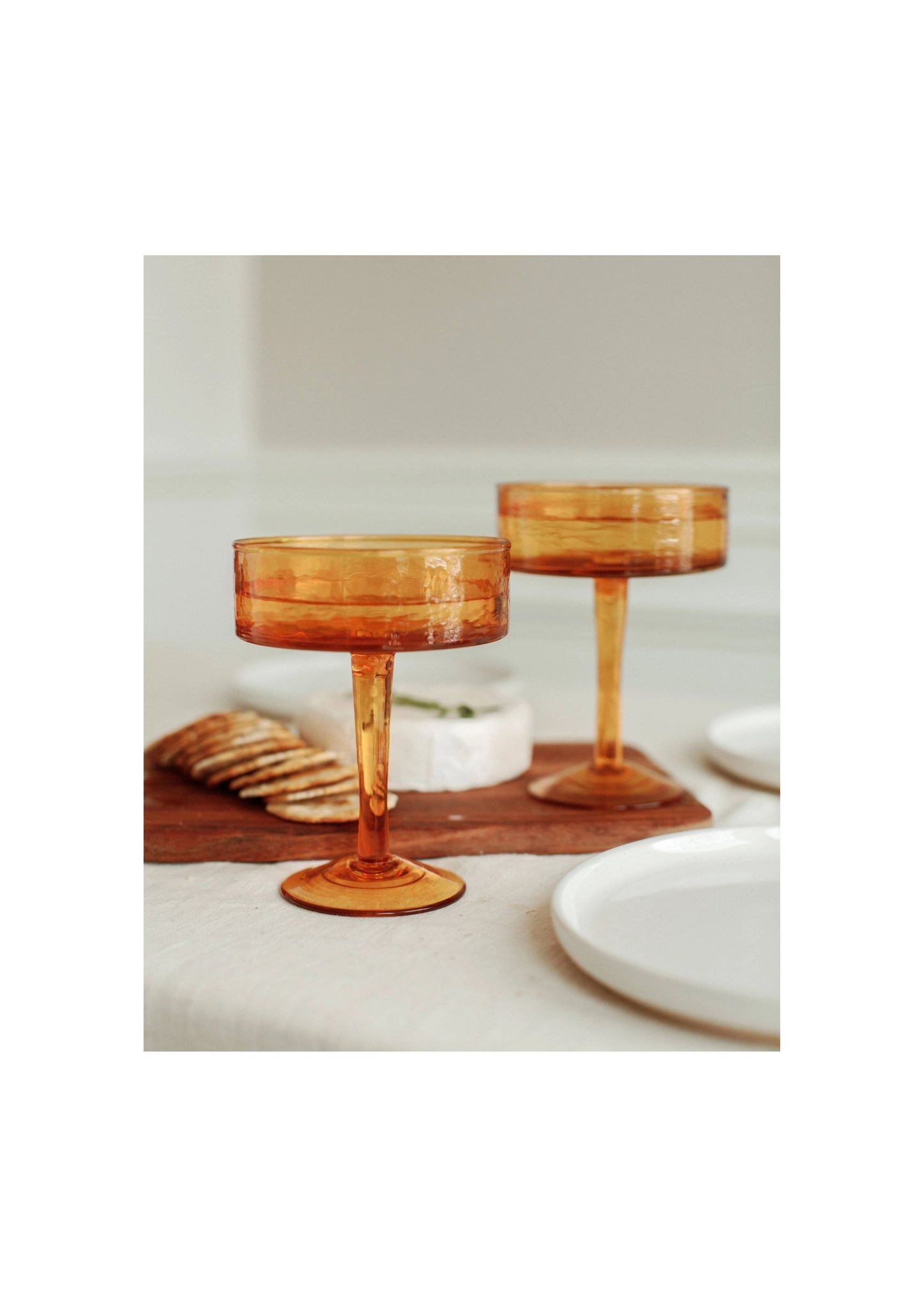 Handblown Hammered Coupe Cocktail Glass Pair