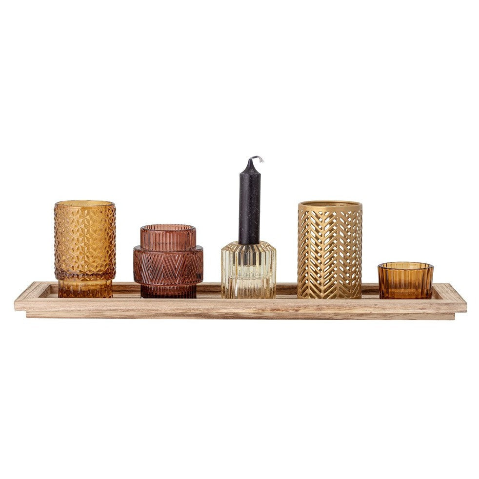Set of 5 Glass Votives w/ Tray