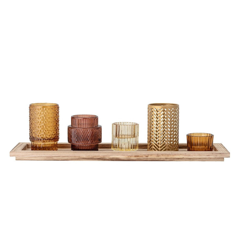 Set of 5 Glass Votives w/ Tray