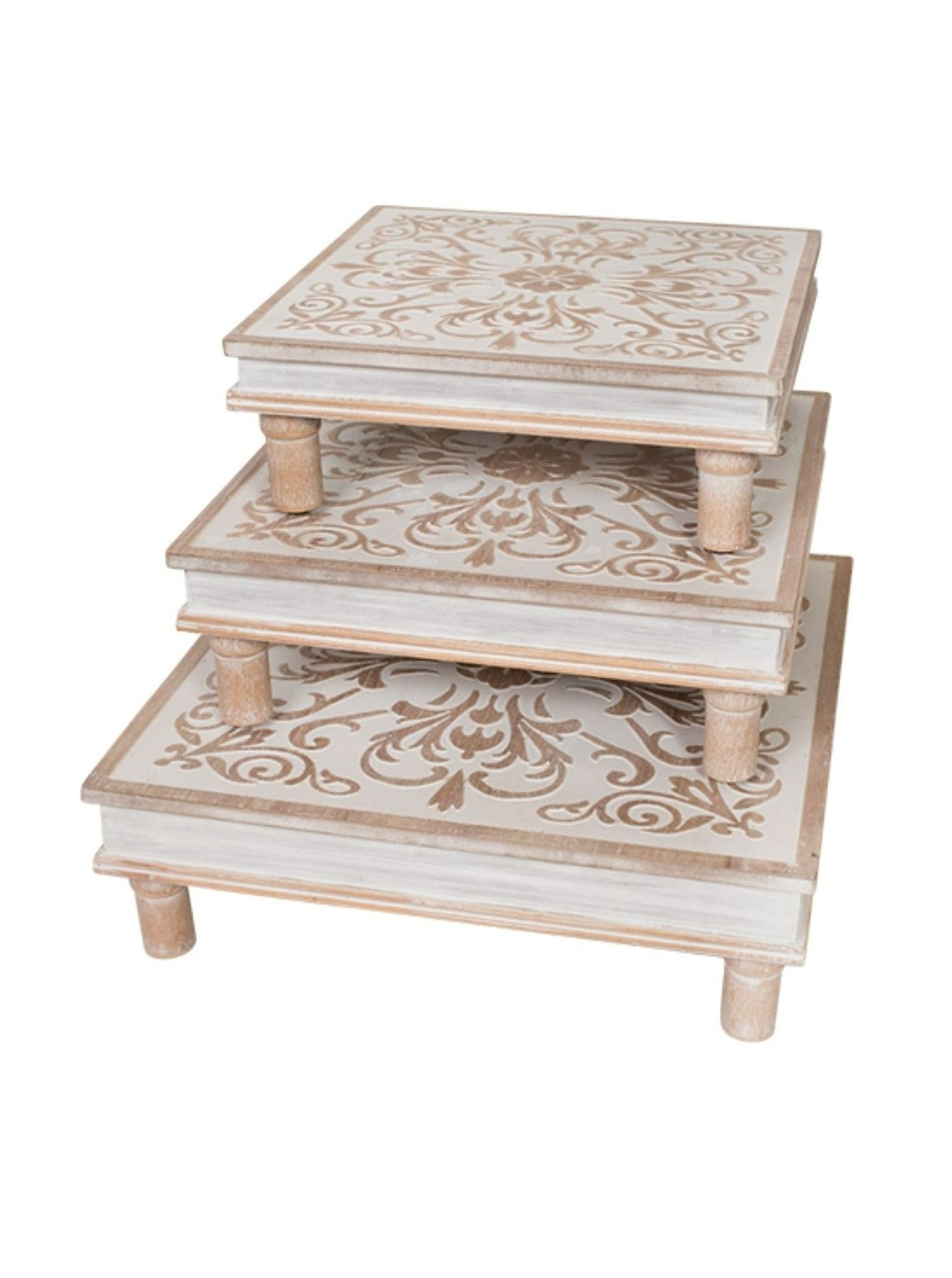 Large Carved Wood Trivets Set (3)