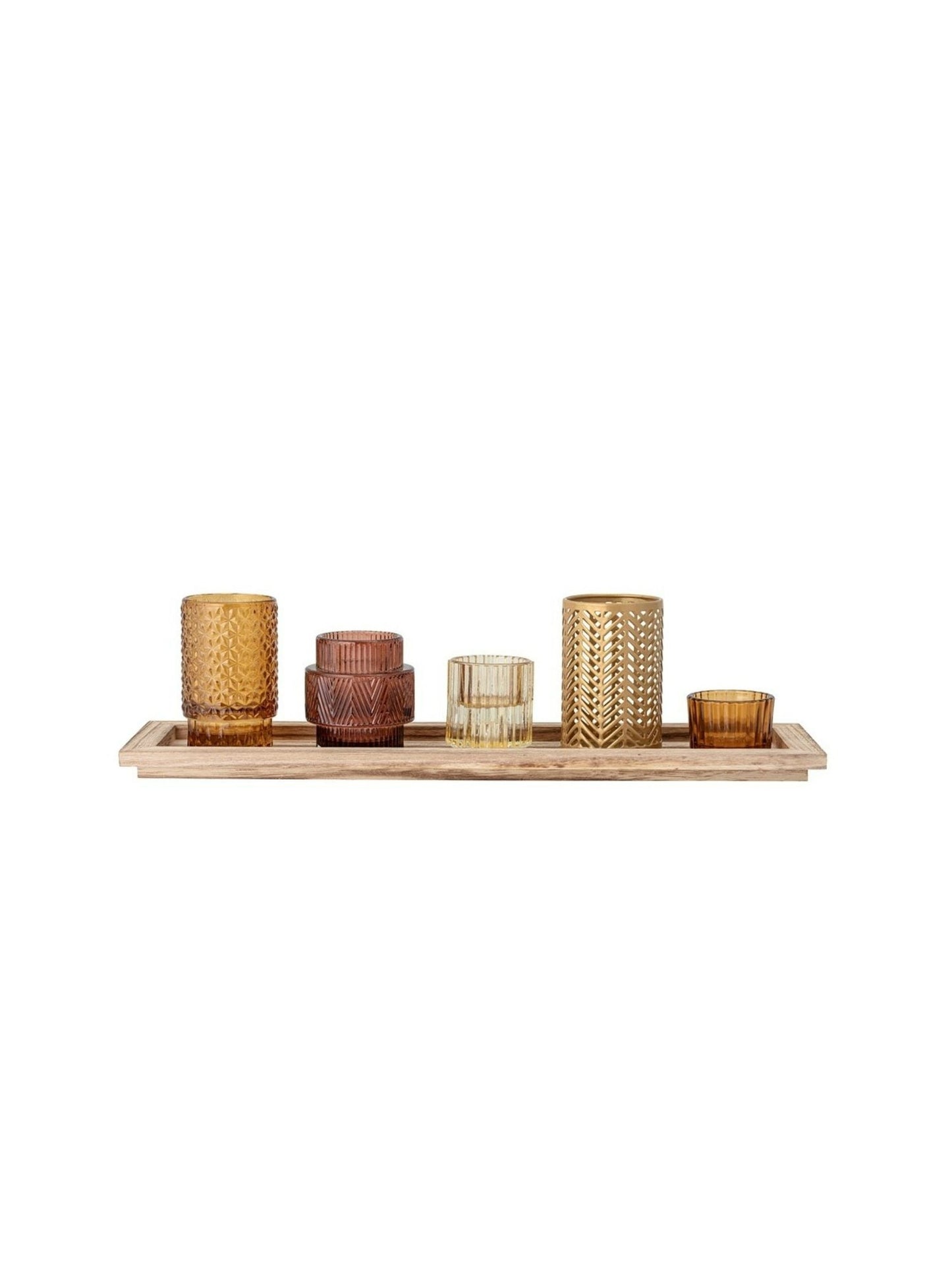 Set of 5 Glass Votives w/ Tray