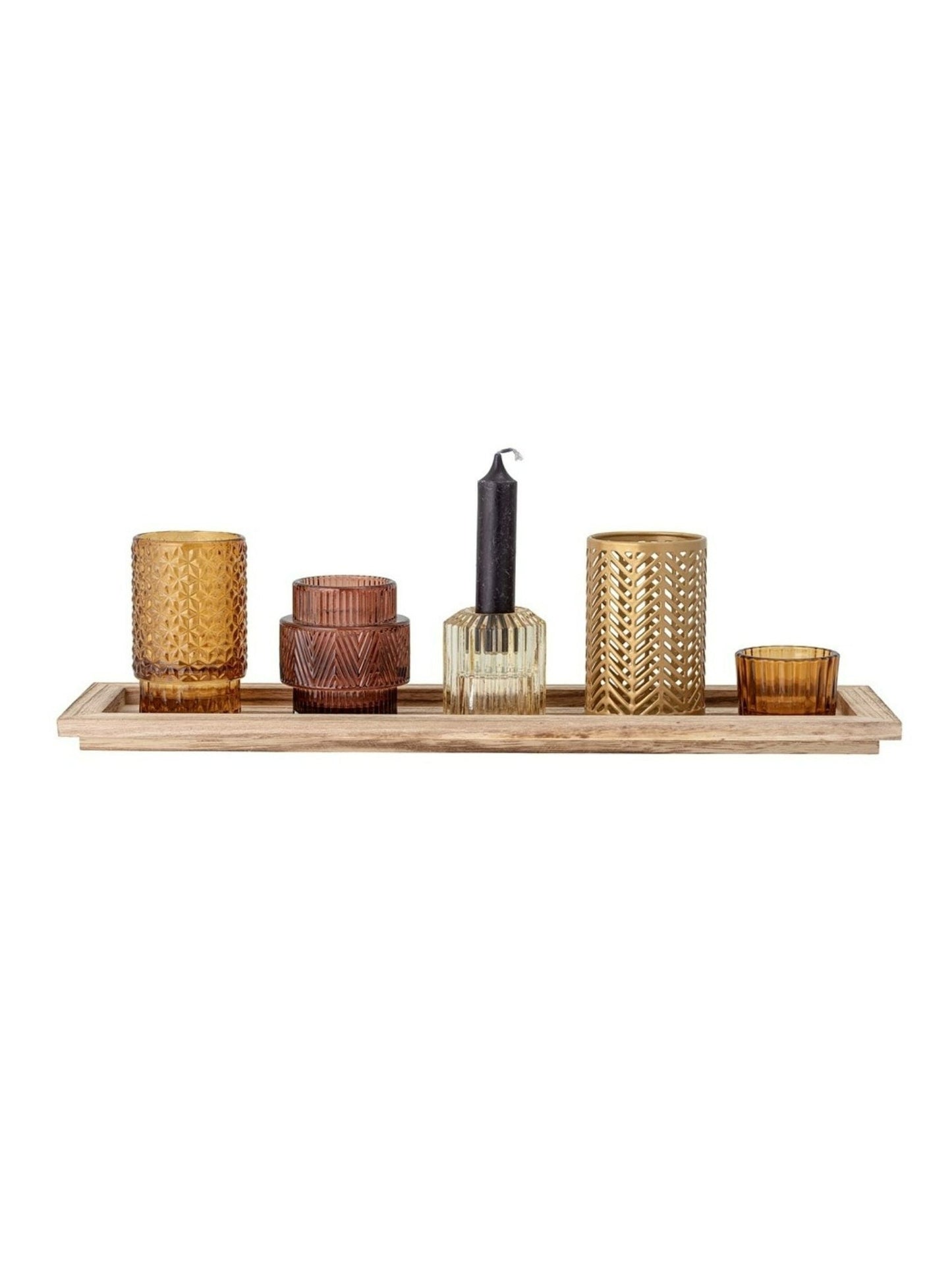 Set of 5 Glass Votives w/ Tray