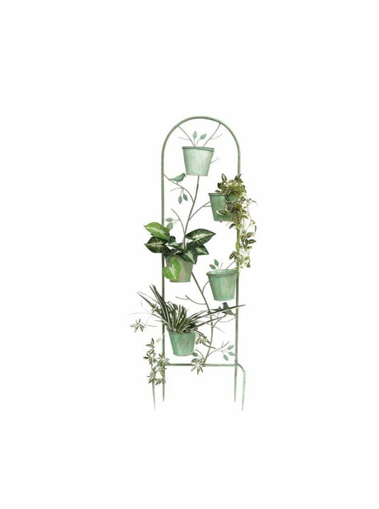 Leafy Arch Stake Iron Planter Stand with Birds