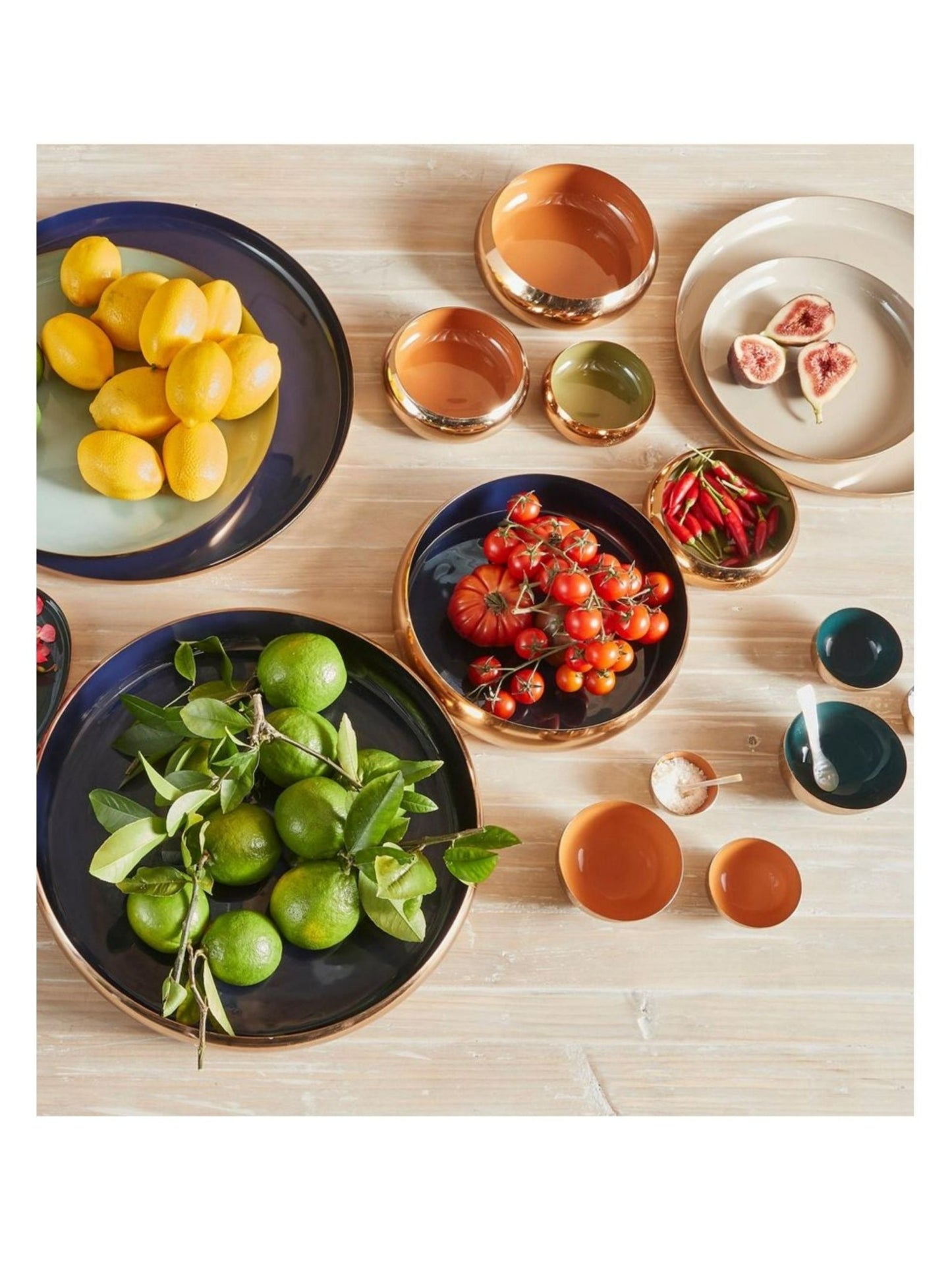 Spice Brass Enamel Condiment Bowl Set of 3