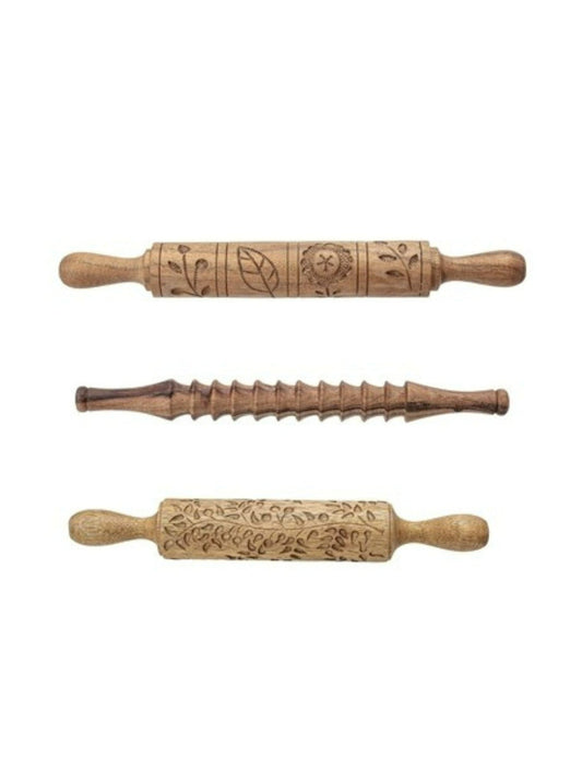 Carved Recycled Wood Set of 3 Rolling Pins