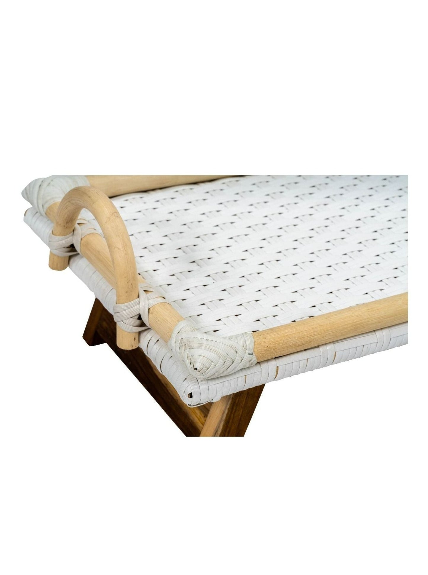 Soassy Rattan Breakfast Tray With Folding Teak Legs - White