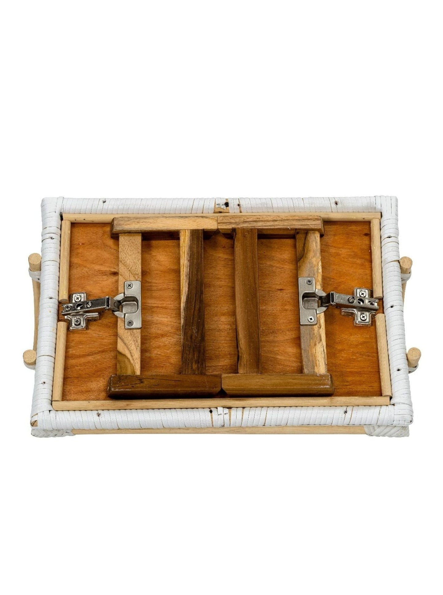 Soassy Rattan Breakfast Tray With Folding Teak Legs - White