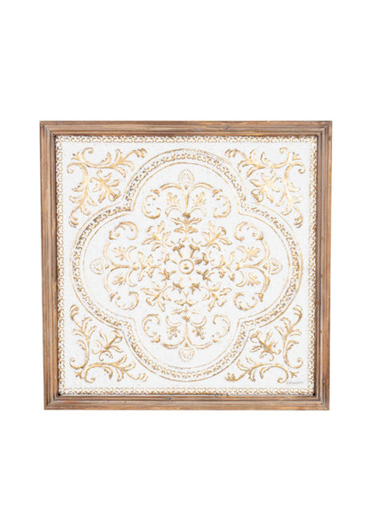 Pressed Metal wall art with wood frame