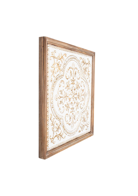 Pressed Metal wall art with wood frame