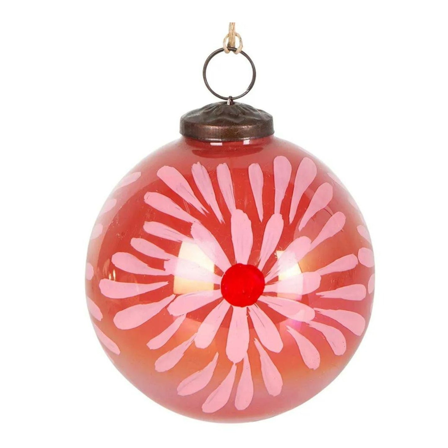 Daisy Dream Hand Painted Glass Bauble Red & Pink