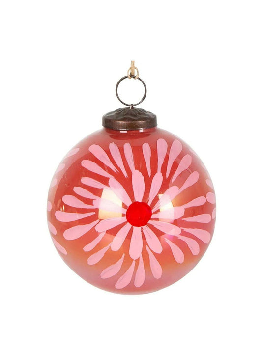 Daisy Dream Hand Painted Glass Bauble Red & Pink