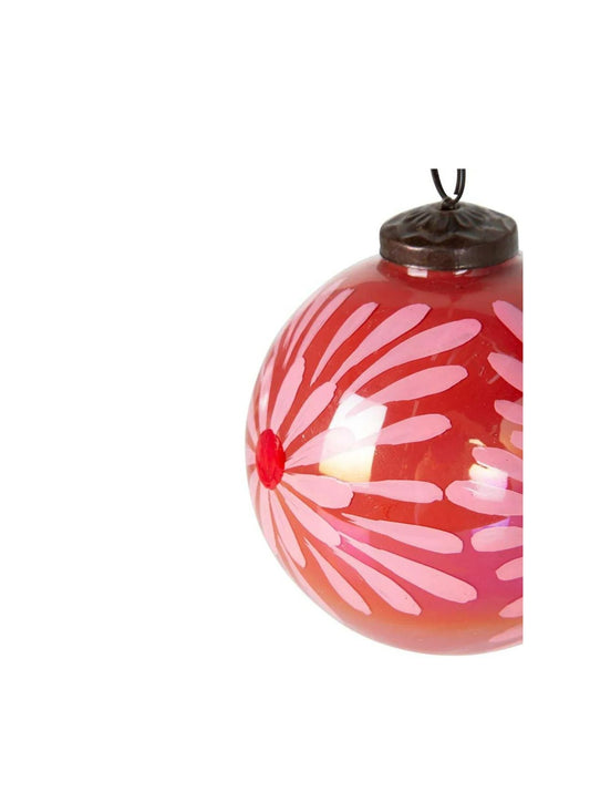 Daisy Dream Hand Painted Glass Bauble Red & Pink