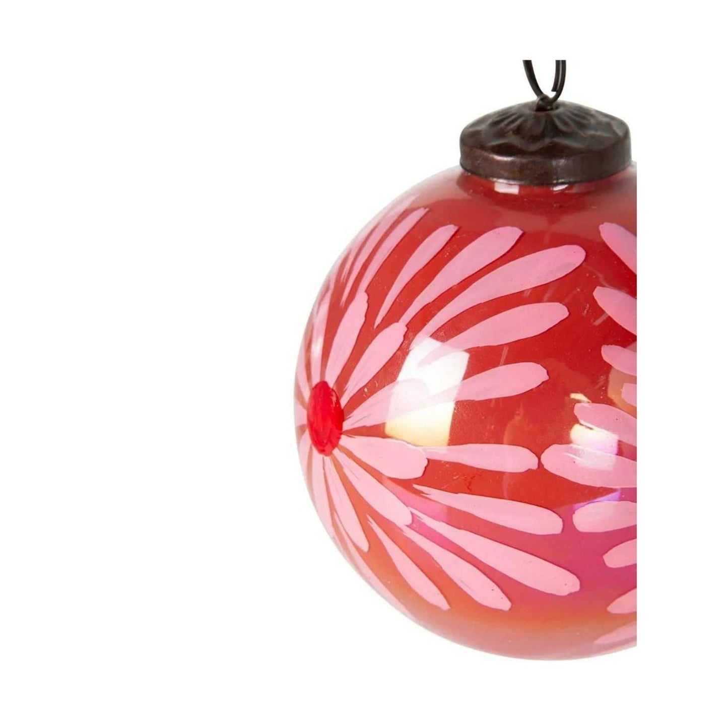 Daisy Dream Hand Painted Glass Bauble Red & Pink