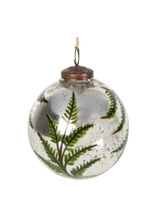 Silver  Pine Hand Painted Glass Mirror Bauble