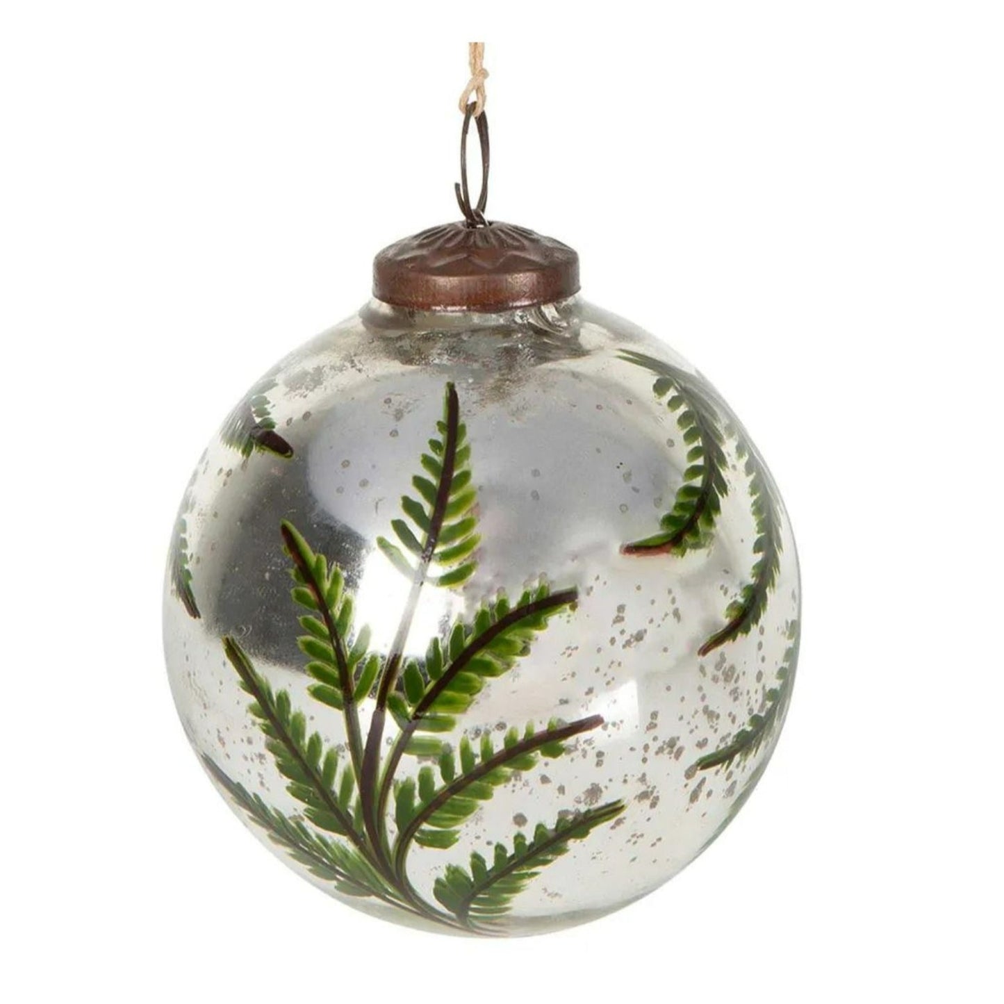 Silver Pine Hand Painted Glass Mirror Bauble