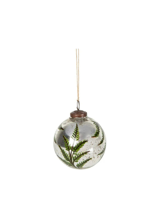 Silver  Pine Hand Painted Glass Mirror Bauble