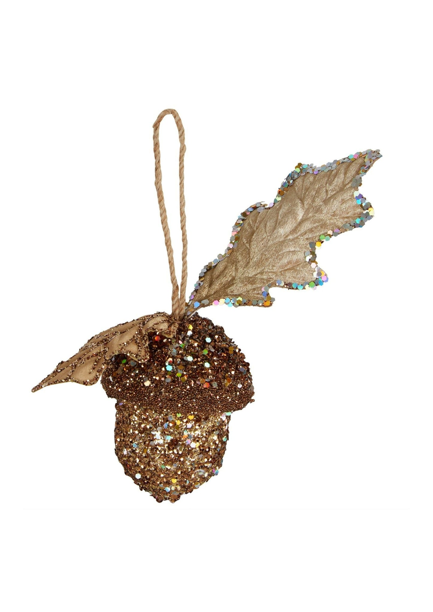 Glitter Sequin Acorn w Leaves - Christmas Decoration