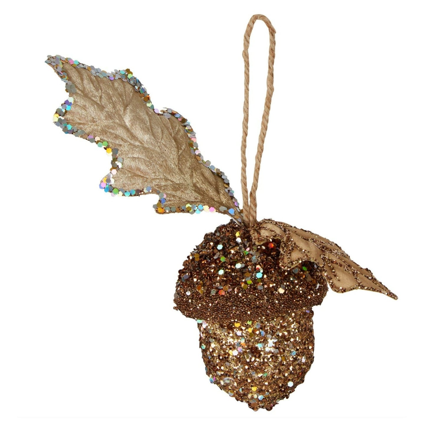 Glitter Sequin Acorn w Leaves - Christmas Decoration