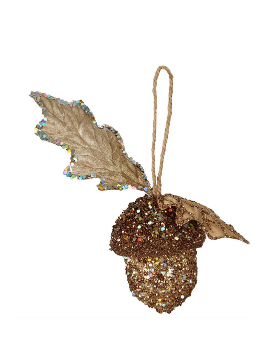 Glitter Sequin Acorn w Leaves - Christmas Decoration