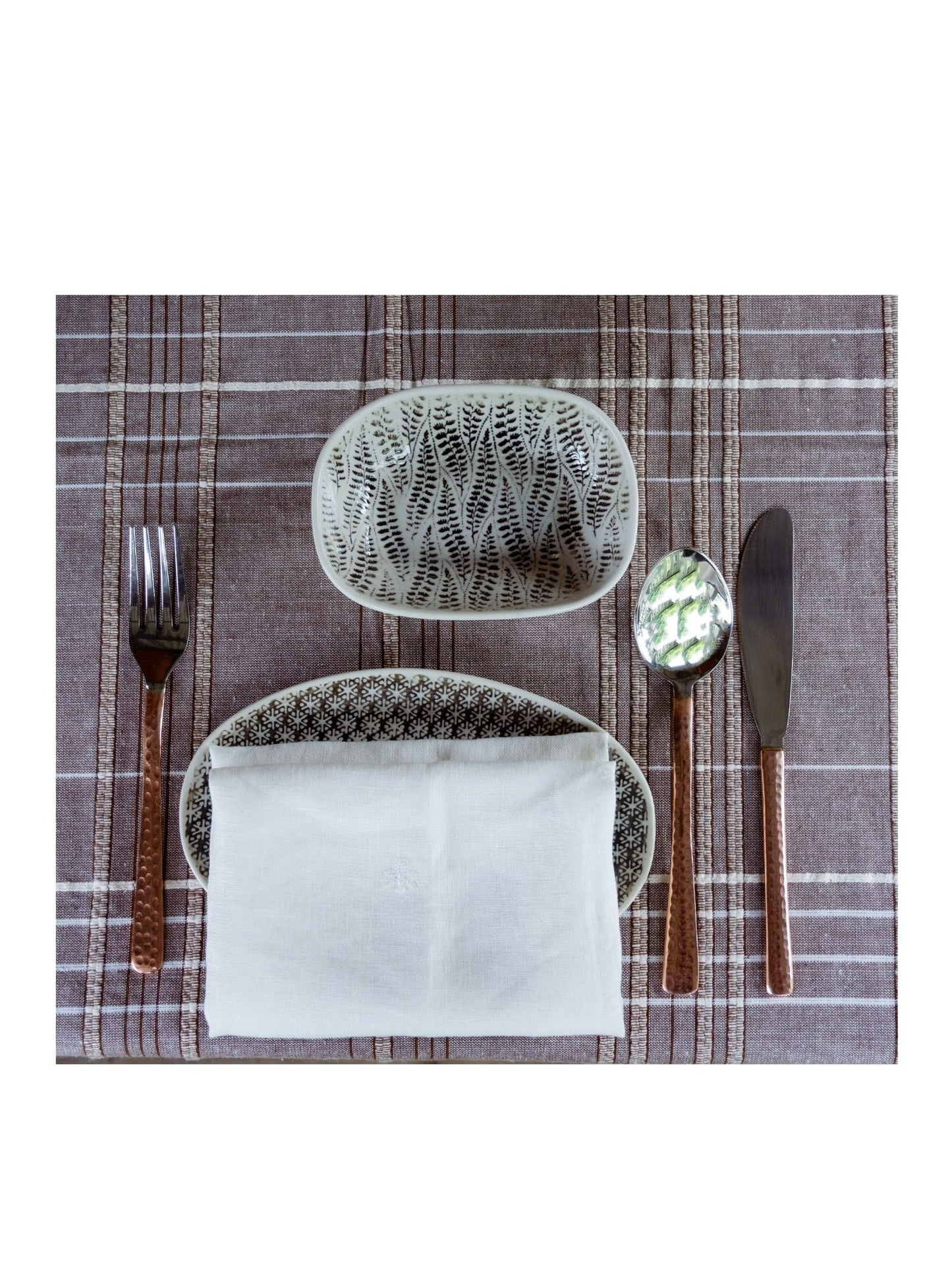 Textured Check Tablecloth Earth Brown