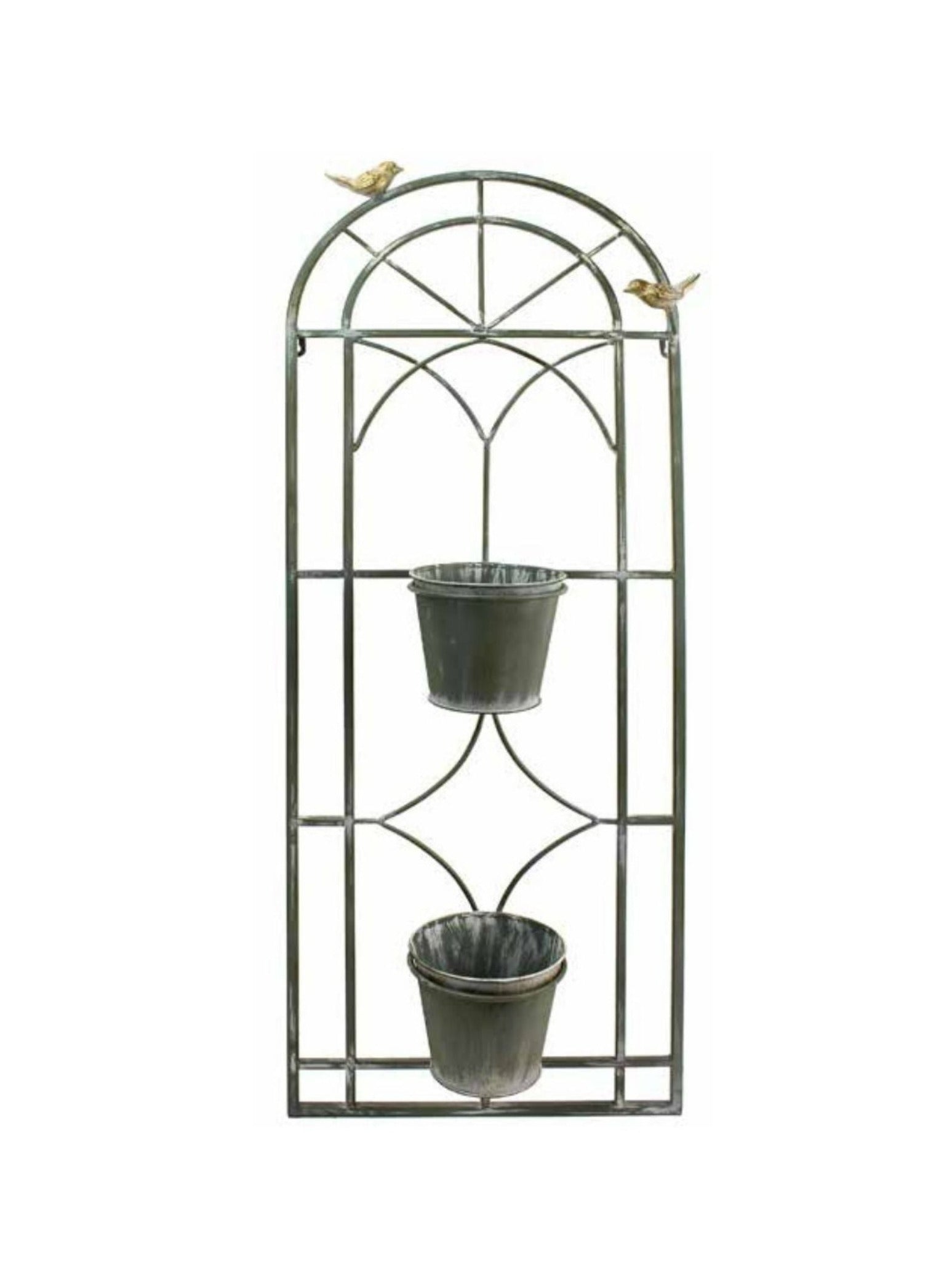 Metal Wall Planter With 2 Pots And Gold Birds – Fairy Mount Gardens