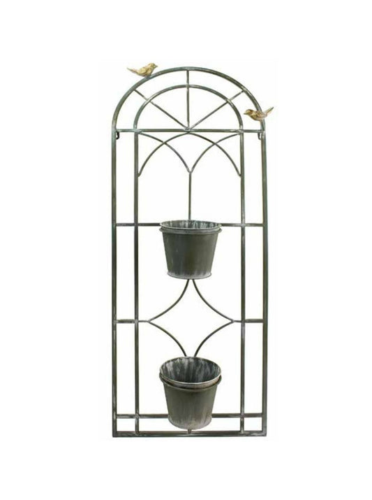 Metal Wall Planter with 2 pots and Gold Birds