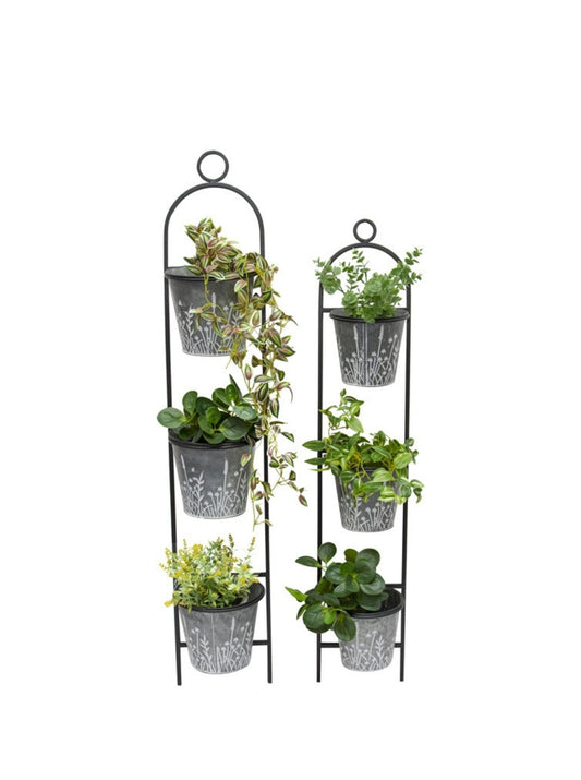 Set of 2 Nested3-Pot Galvanised With Wildflower Wall Planters