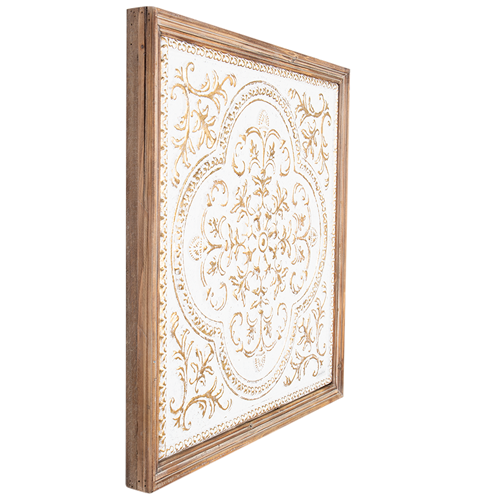 Pressed Metal wall art with wood frame