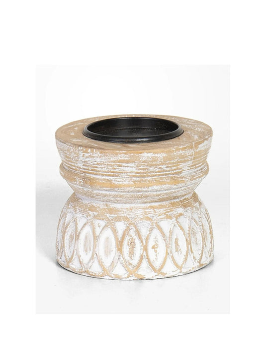Carved Wood Candle Stand Medium 12x12x12cm