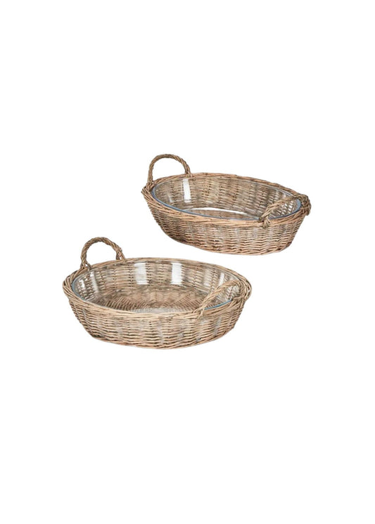 Oval Basket With Glass Dish
