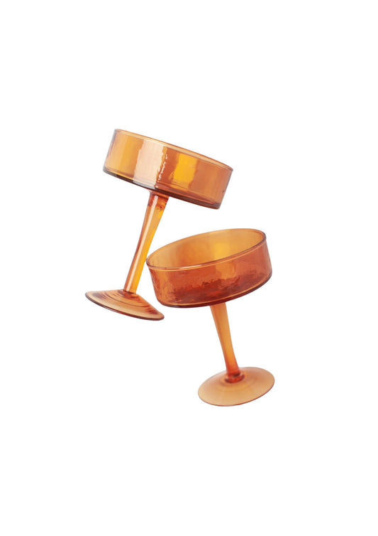 Handblown Hammered Coupe Cocktail Glass Pair