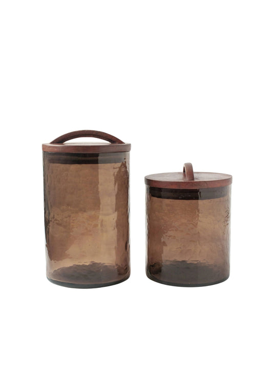 Handblown Hammered Glass Canisters