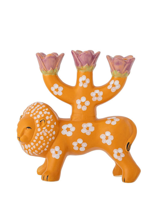 Lazar Lion Candle Holder, Orange, Stoneware