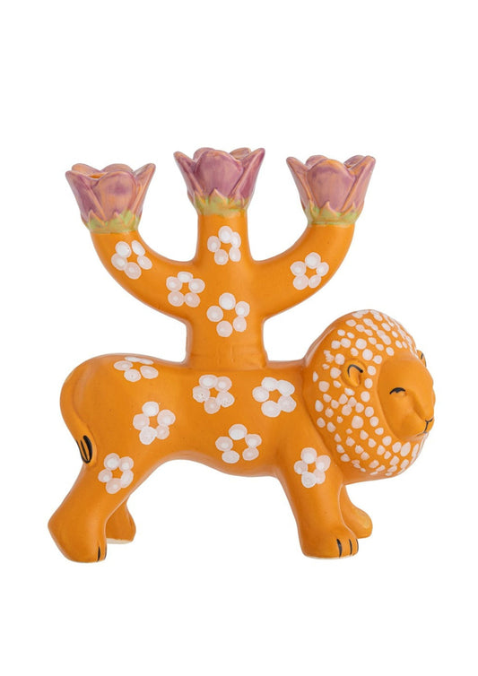 Lazar Lion Candle Holder, Orange, Stoneware