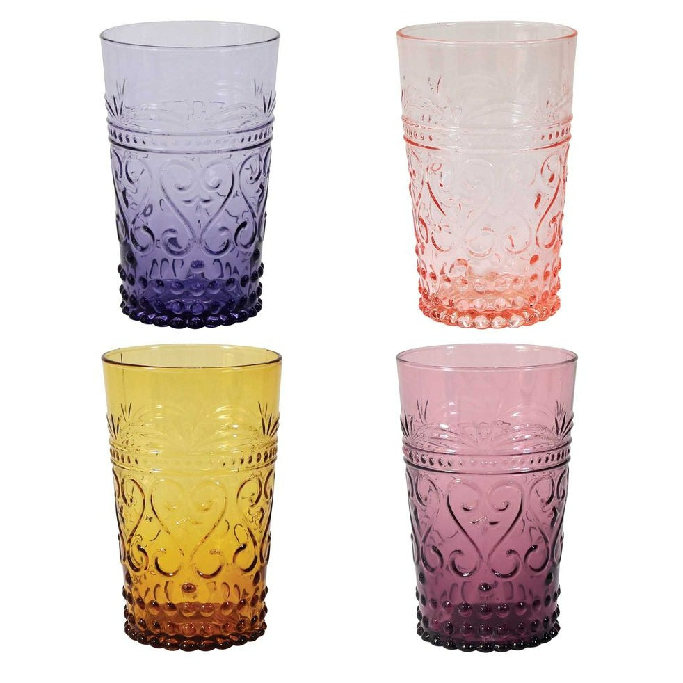 Embossed Coloured Glass Tumbler Set of  4  Berber Sunset