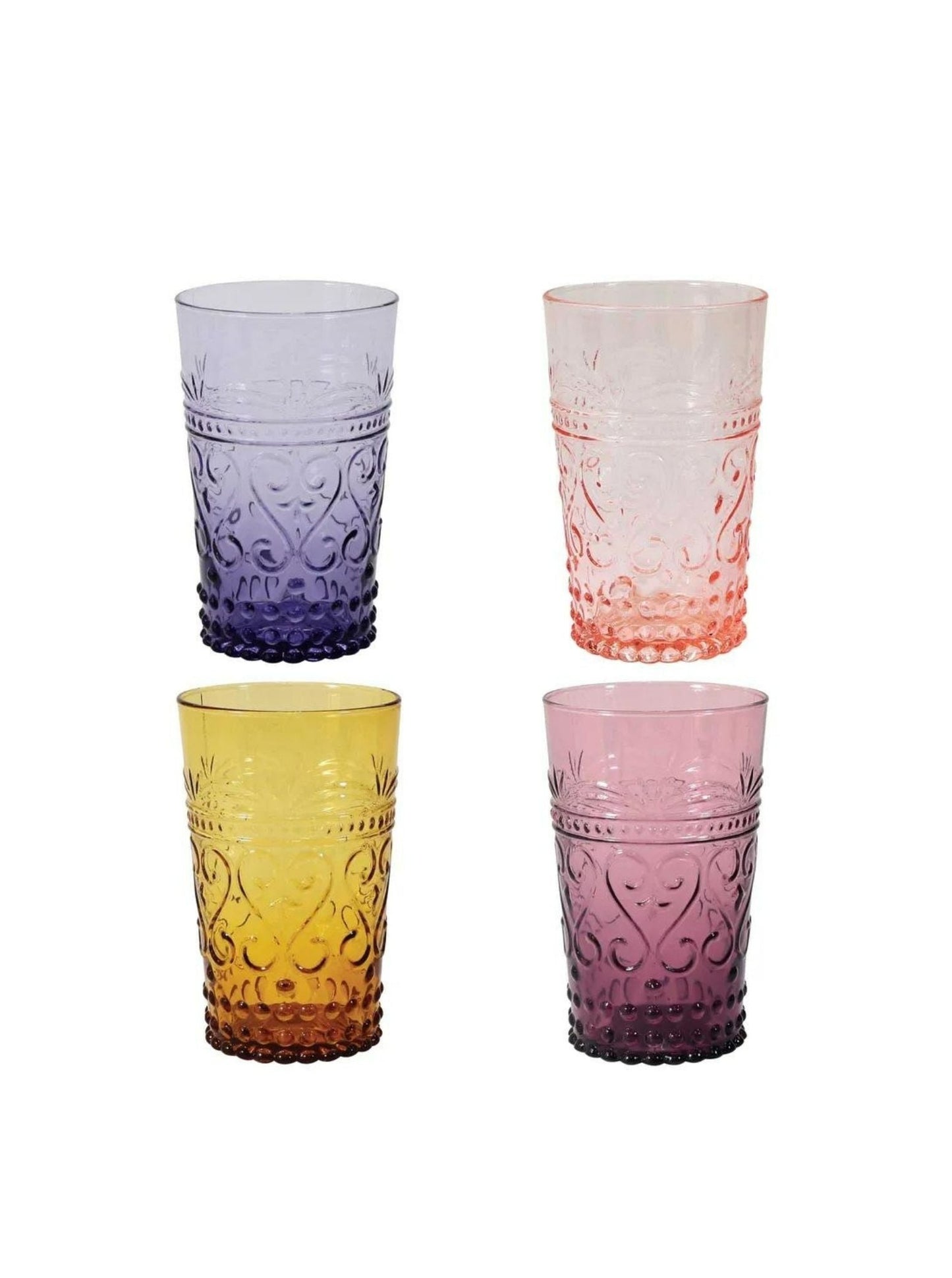 Embossed Coloured Glass Tumbler Set of  4  Berber Sunset