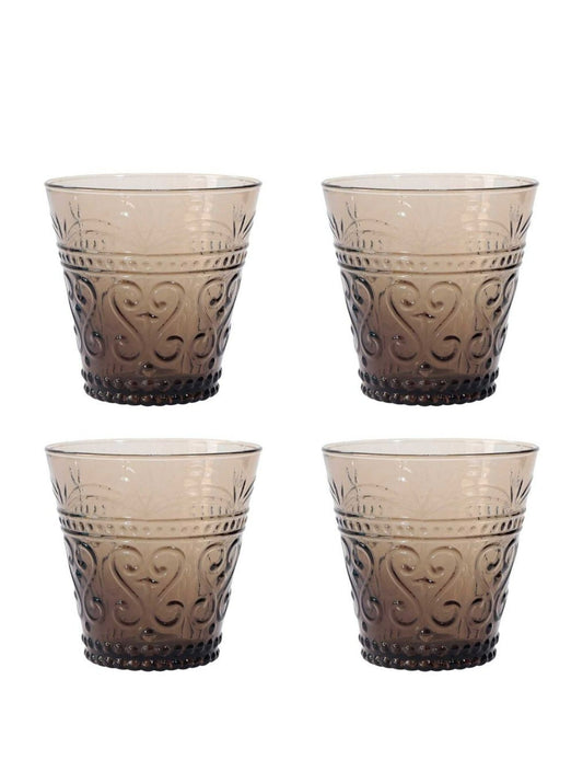 Embossed Glass Tumbler Set of 4 Smoky Topaz