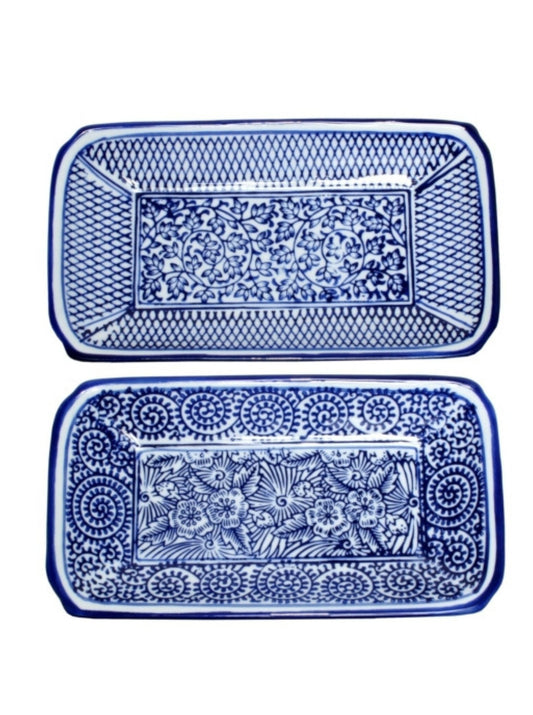 Blue & White Flat Dish 21 cms Set of 2