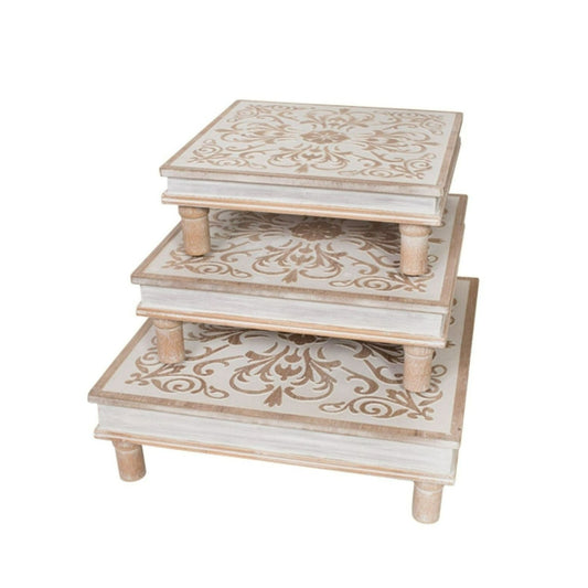 Large Carved Wood Trivets Set (3)