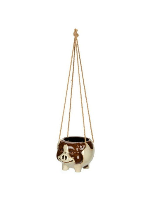 Hanging Pig Pot Planter with Jute Hanger
