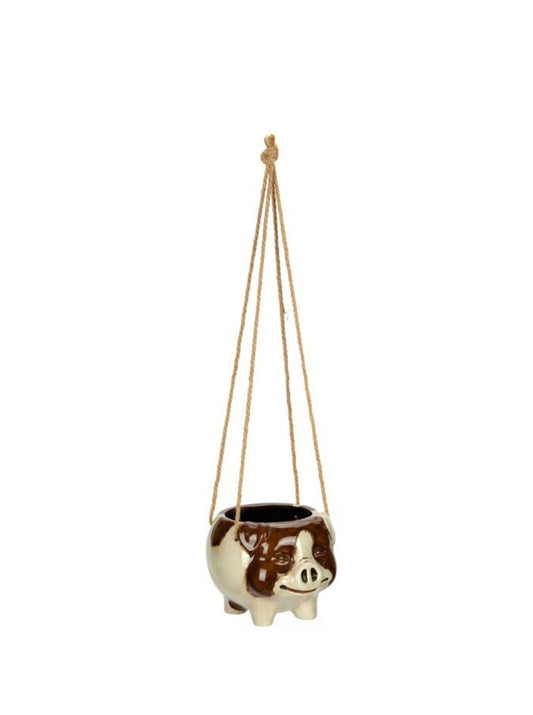 Hanging Pig Pot Planter with Jute Hanger