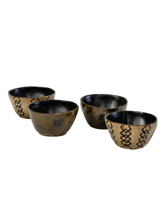 Stoneware Brown Tones 4 Piece Bowl Set - Brown - 680ml