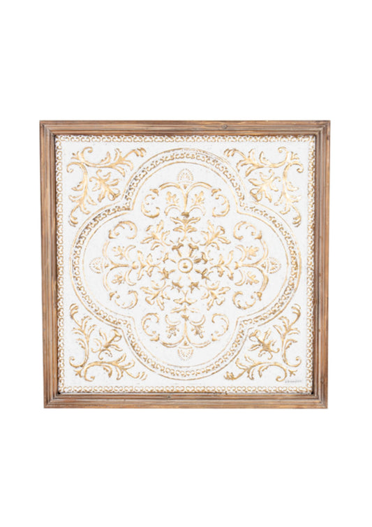 Pressed Metal wall art with wood frame