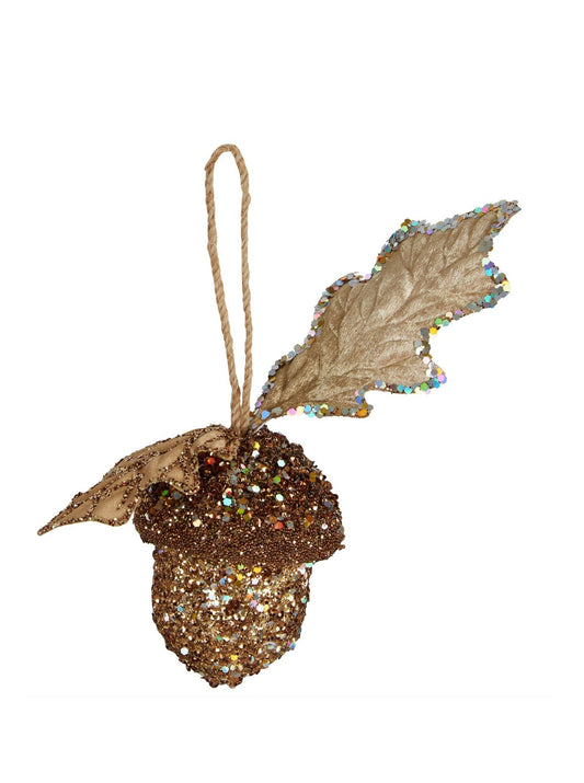 Glitter Sequin Acorn w Leaves - Christmas Decoration